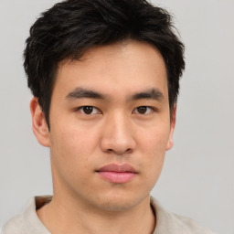 Neutral asian young-adult male with short  brown hair and brown eyes