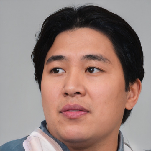 Neutral asian young-adult male with medium  black hair and brown eyes