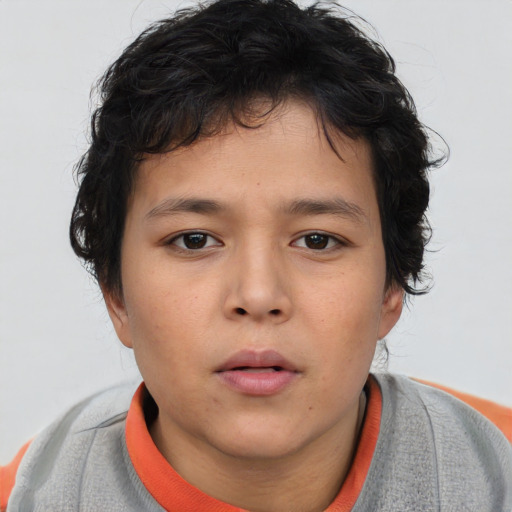 Neutral asian child male with short  brown hair and brown eyes