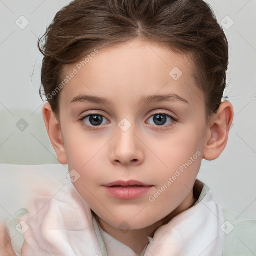 Neutral white child female with short  brown hair and brown eyes