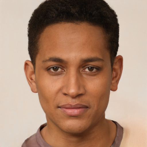 Neutral black young-adult male with short  brown hair and brown eyes