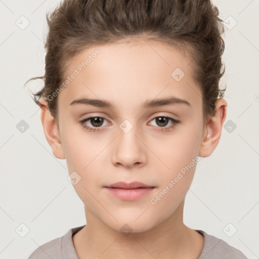 Neutral white young-adult female with short  brown hair and brown eyes