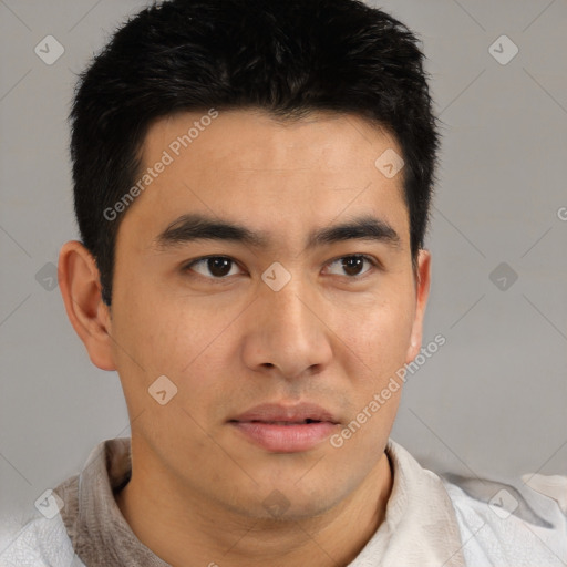 Neutral asian young-adult male with short  brown hair and brown eyes