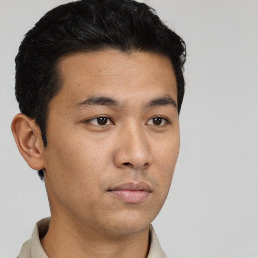 Neutral asian young-adult male with short  black hair and brown eyes