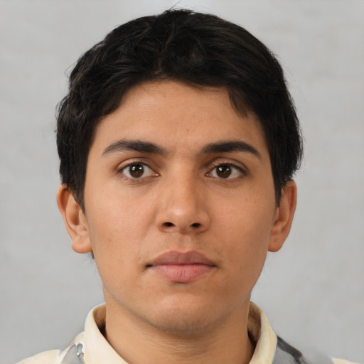 Neutral asian young-adult male with short  brown hair and brown eyes