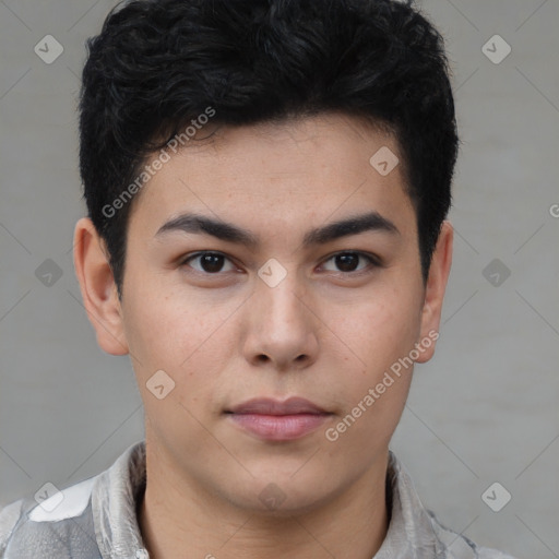 Neutral asian young-adult male with short  brown hair and brown eyes
