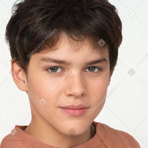 Joyful white child male with short  brown hair and brown eyes