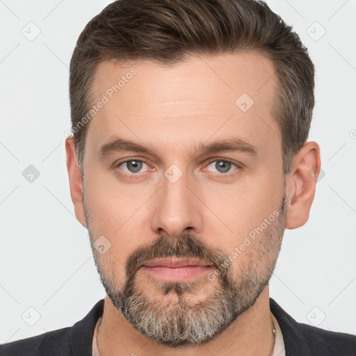 Neutral white adult male with short  brown hair and brown eyes