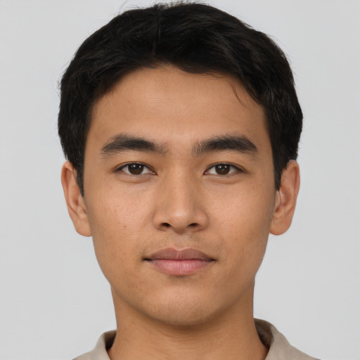 Neutral asian young-adult male with short  brown hair and brown eyes
