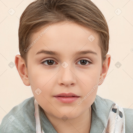 Neutral white child female with short  brown hair and brown eyes