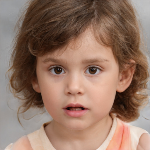 Neutral white child female with medium  brown hair and brown eyes