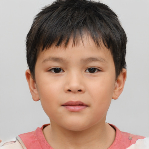 Neutral asian child male with short  brown hair and brown eyes