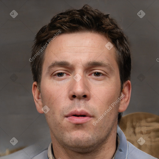 Neutral white adult male with short  brown hair and brown eyes