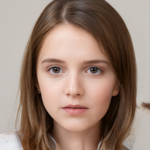 Neutral white child female with medium  brown hair and brown eyes