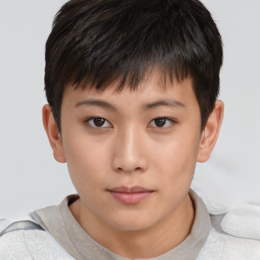 Neutral asian young-adult male with short  brown hair and brown eyes