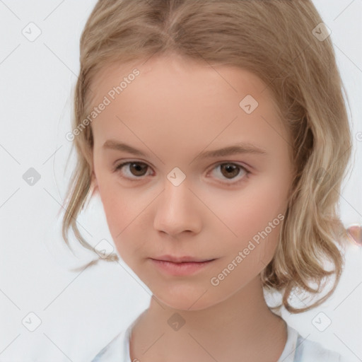 Neutral white child female with medium  brown hair and brown eyes