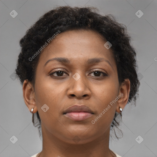 Neutral black young-adult female with short  brown hair and brown eyes