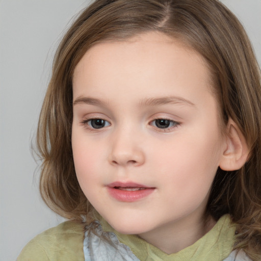 Neutral white child female with medium  brown hair and brown eyes