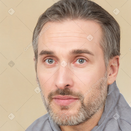 Neutral white adult male with short  brown hair and brown eyes