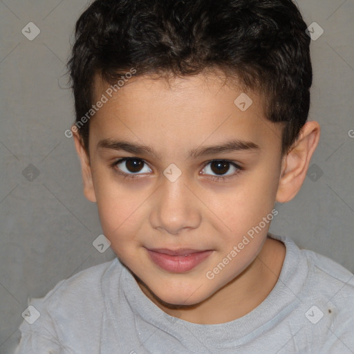 Joyful white child male with short  brown hair and brown eyes