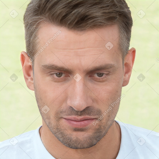 Neutral white adult male with short  brown hair and brown eyes