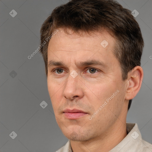 Neutral white adult male with short  brown hair and brown eyes