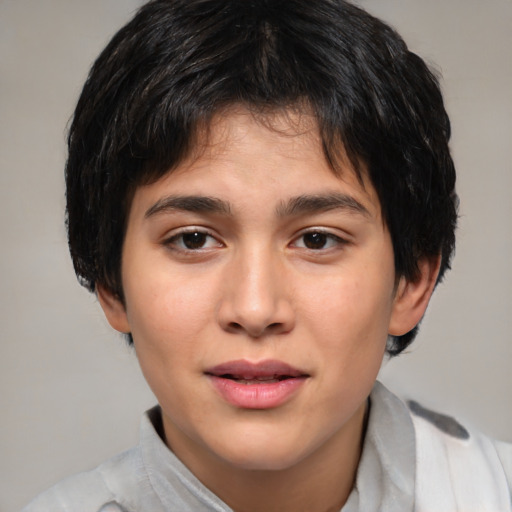 Joyful white young-adult male with medium  brown hair and brown eyes