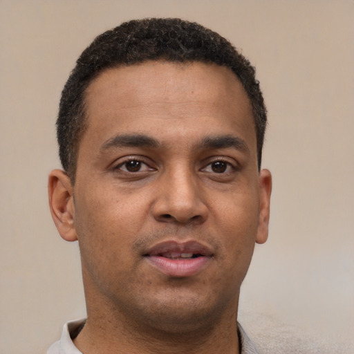 Neutral latino young-adult male with short  brown hair and brown eyes