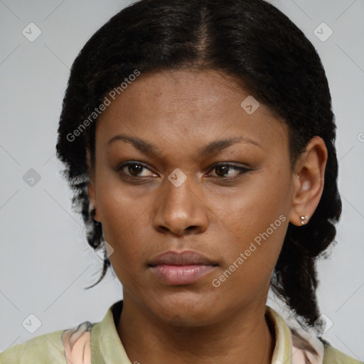 Neutral black young-adult female with short  brown hair and brown eyes