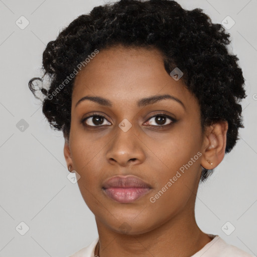 Neutral black young-adult female with short  black hair and brown eyes