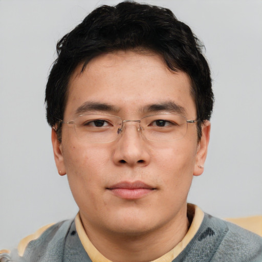 Neutral asian young-adult male with short  brown hair and brown eyes