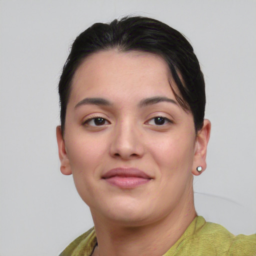 Neutral asian young-adult female with short  black hair and brown eyes
