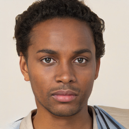 Neutral black young-adult male with short  brown hair and brown eyes