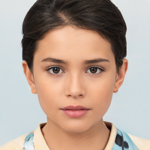 Neutral white young-adult female with short  brown hair and brown eyes