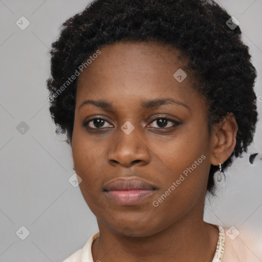 Neutral black young-adult female with short  brown hair and brown eyes