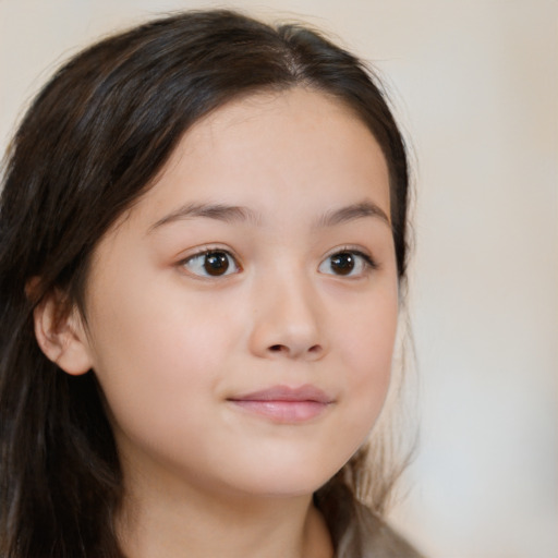 Neutral white child female with long  brown hair and brown eyes