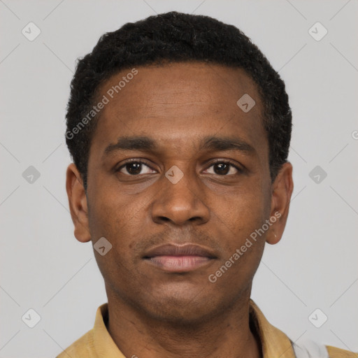 Neutral latino young-adult male with short  brown hair and brown eyes
