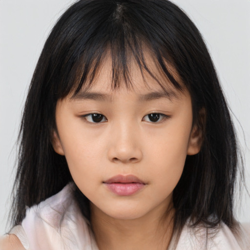 Neutral asian child female with medium  brown hair and brown eyes