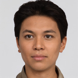 Neutral asian young-adult male with short  brown hair and brown eyes