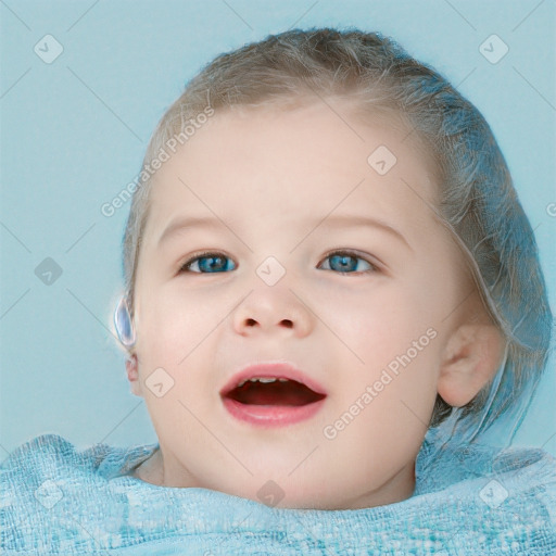 Neutral white child female with short  brown hair and blue eyes