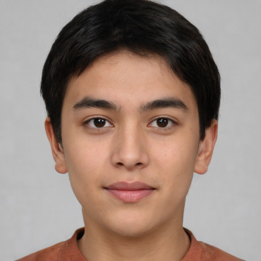 Neutral asian young-adult male with short  brown hair and brown eyes