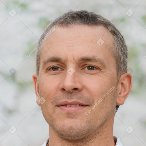 Neutral white adult male with short  brown hair and brown eyes