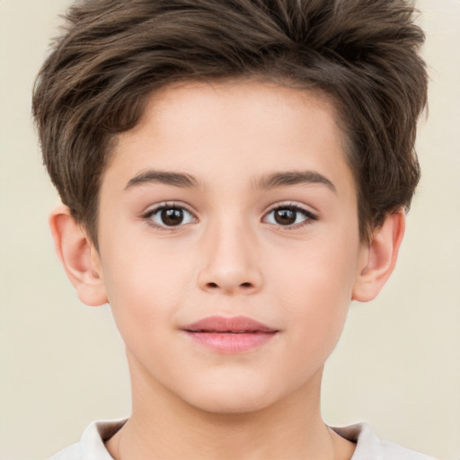 Joyful white child male with short  brown hair and brown eyes