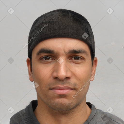 Neutral white young-adult male with short  black hair and brown eyes