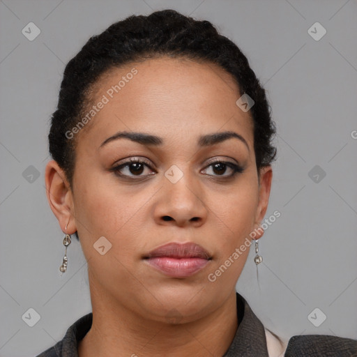 Neutral black young-adult female with short  brown hair and brown eyes