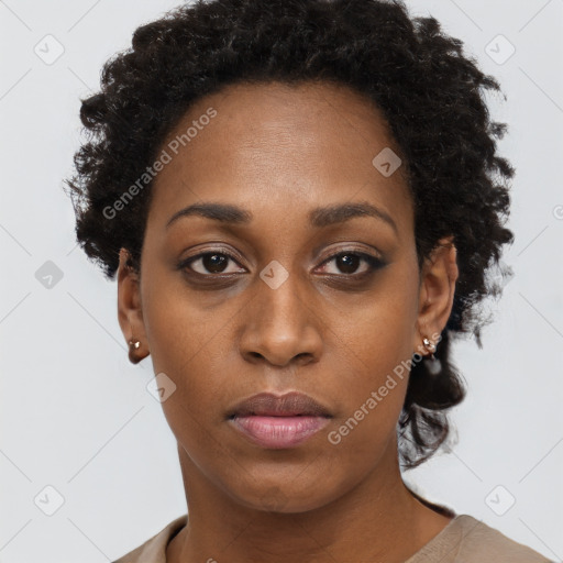 Neutral black young-adult female with short  brown hair and brown eyes