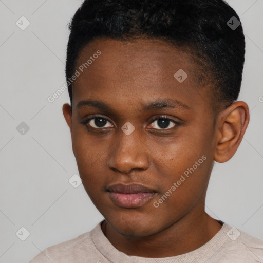 Neutral black young-adult male with short  brown hair and brown eyes