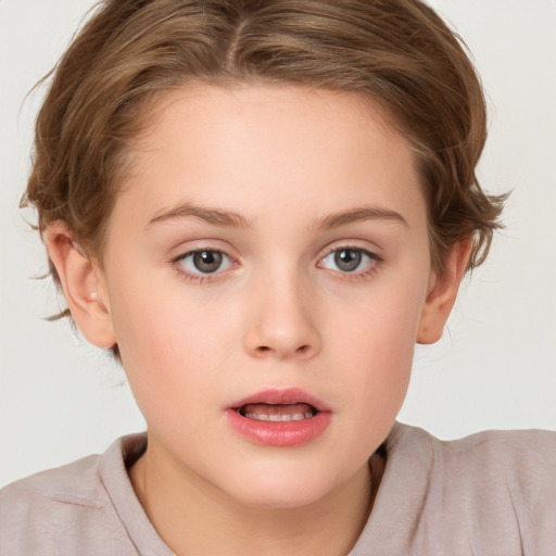 Neutral white child female with medium  brown hair and brown eyes