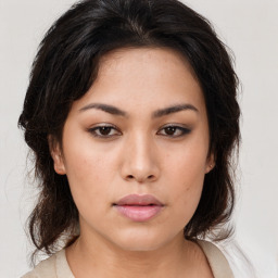 Neutral asian young-adult female with medium  brown hair and brown eyes