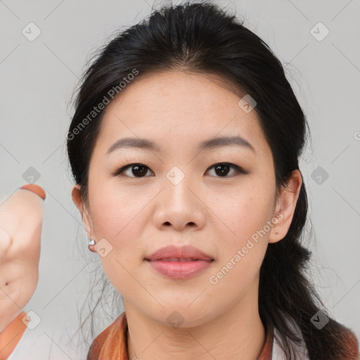 Neutral asian young-adult female with medium  brown hair and brown eyes